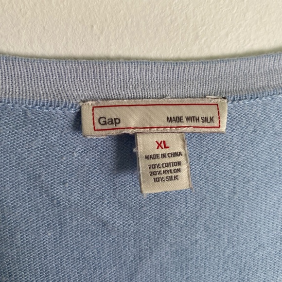 GAP Perfect Fit blue V-Neck Pullover Sweater Cotton/Silk Blend women's size XL - Picture 2 of 4